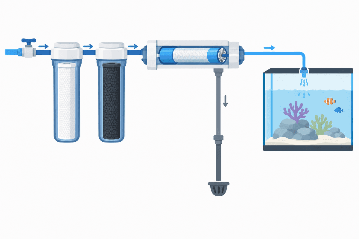 Schéma du fonctionnement d'un osmoseur : pré-filtration, membrane et évacuation des rejets.