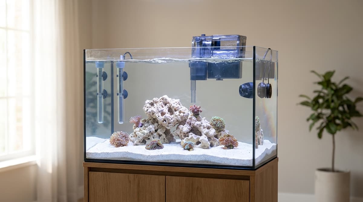 Aquarium récifal de volume généreux : la masse d'eau amortit les variations de paramètres